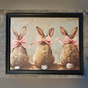 Charming Bunny Trio Wall Art with Pink Bows